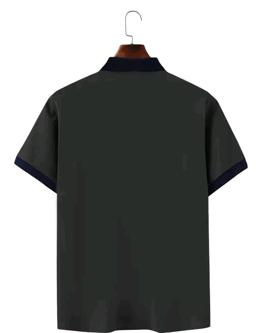 Jump Cuts Mens Solid Polo Neck Half Sleeve Dark Grey CottonBlend Slim Fit T-Shirt