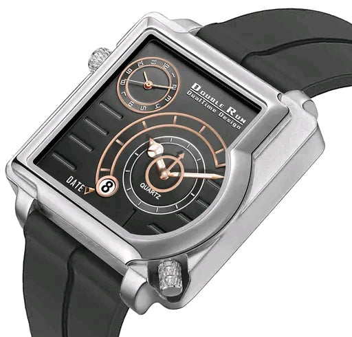 Dual Time Date Display Radium Dial Magnetic Belt Analog Watch For Men_S31k